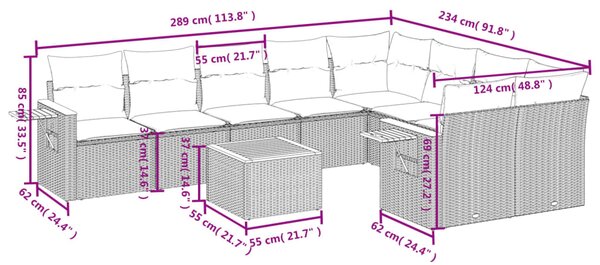10dílná zahradní sedací souprava s poduškami šedá polyratan 3227152