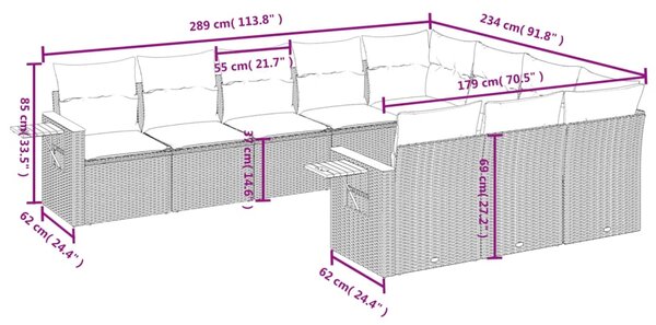 10dílná zahradní sedací souprava s poduškami šedá polyratan 3227180