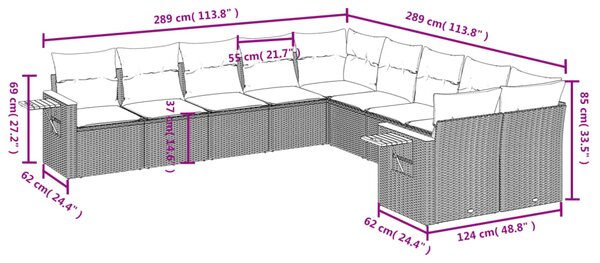 10dílná zahradní sedací souprava s poduškami béžová polyratan 3227193