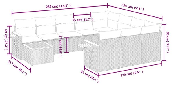 11dílná zahradní sedací souprava s poduškami šedá polyratan 3227208
