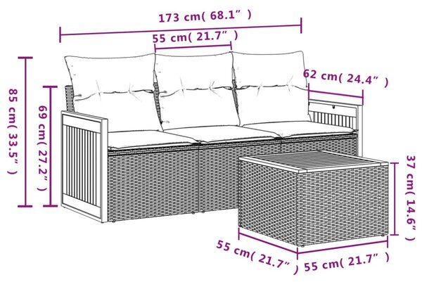 4dílná zahradní sedací souprava s poduškami béžová polyratan 3227444