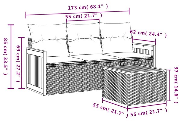 4dílná zahradní sedací souprava s poduškami černá polyratan 3227441