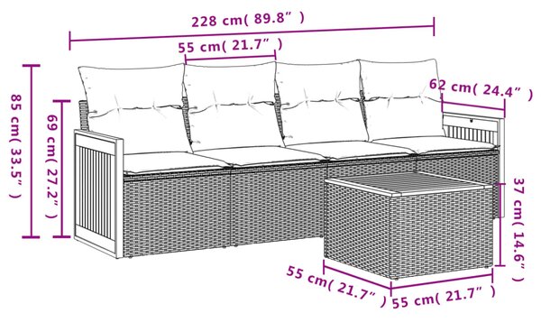 5dílná zahradní sedací souprava s poduškami černá polyratan 3227455
