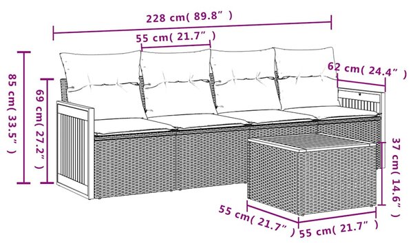5dílná zahradní sedací souprava s polštáři černá polyratan 3227457