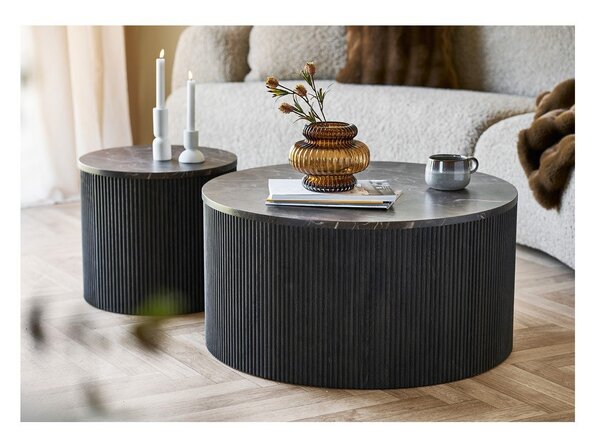 Tmavě hnědý kulatý konferenční stolek s deskou v dekoru mramoru ø 80 cm Rota – House Nordic