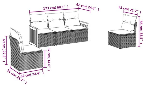 5dílná zahradní sedací souprava s poduškami béžová polyratan 3227529