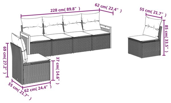 6dílná zahradní sedací souprava s poduškami béžová polyratan 3227543