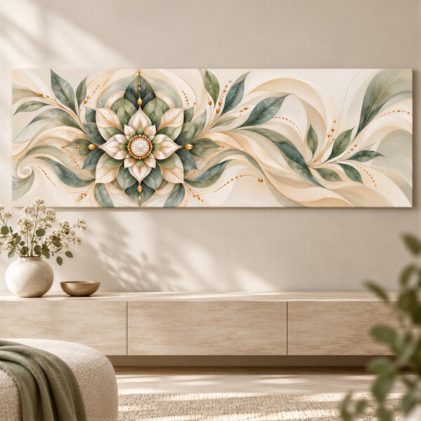 Obraz na plátně - Mandala Listů plynutí FeelHappy.cz Rozměr obrazu (Šířka x Výška): 60 x 20 cm