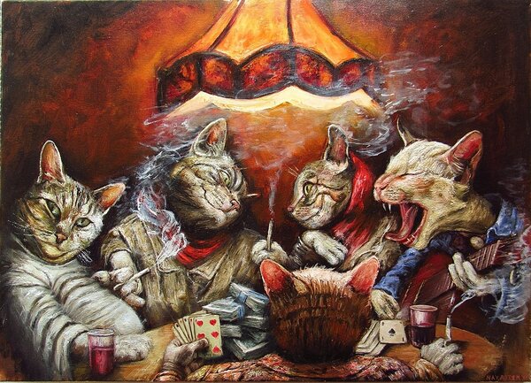 Ručně malovaný obraz od Igor Navrotskyi - "Poker", rozměr: 80 x 70 cm