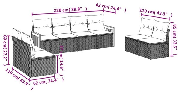 8dílná zahradní sedací souprava s poduškami béžová polyratan 3227570