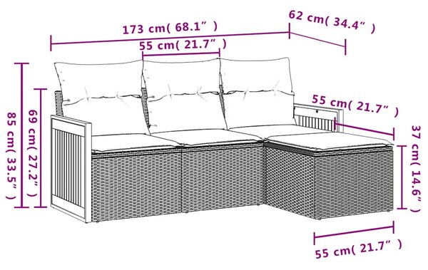 4dílná zahradní sedací souprava s poduškami černá polyratan 3227581