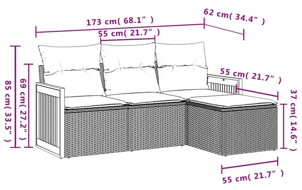 4dílná zahradní sedací souprava s polštáři černá polyratan 3227583