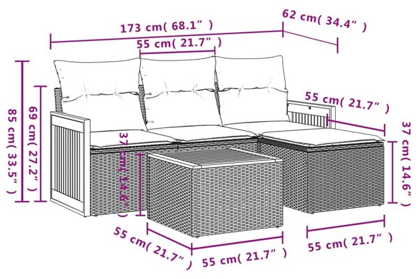 5dílná zahradní sedací souprava s poduškami béžová polyratan 3227592