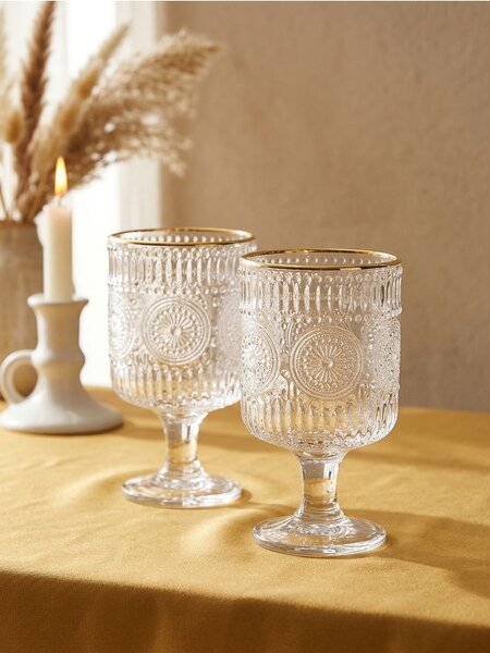 Sinsay - Sada sklenic s reliéfním vzorem a zlatým okrajem 2 pack - clear