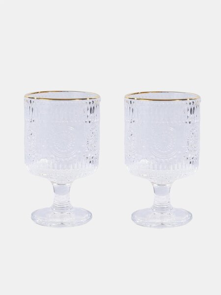 Sinsay - Sada sklenic s reliéfním vzorem a zlatým okrajem 2 pack - clear