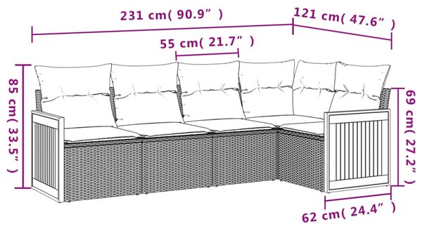 5dílná zahradní sedací souprava s poduškami béžová polyratan 3227626