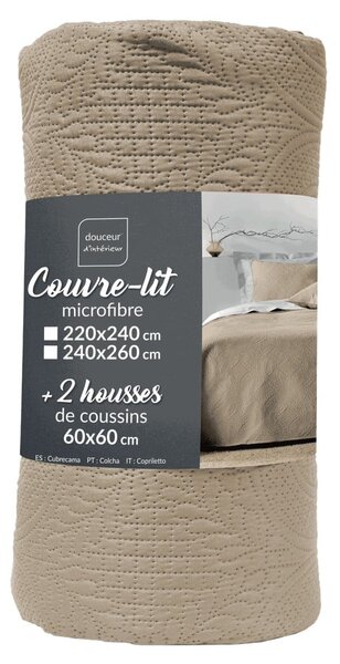 Světle hnědý set přehozu a povlaku na polštář z mikrovlákna 240x260 cm Romane – douceur d'intérieur