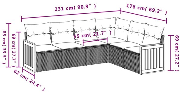 6dílná zahradní sedací souprava s poduškami černá polyratan 3227680