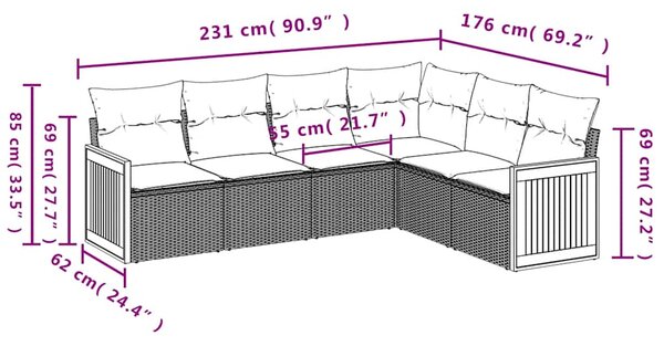6dílná zahradní sedací souprava s polštáři černá polyratan 3227681