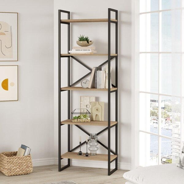 Černý/přírodní regál v dekoru dubu 58x175 cm Dusan – Marckeric