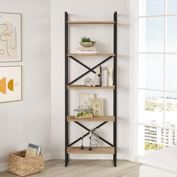 Černý/přírodní regál v dekoru dubu 58x175 cm Dusan – Marckeric