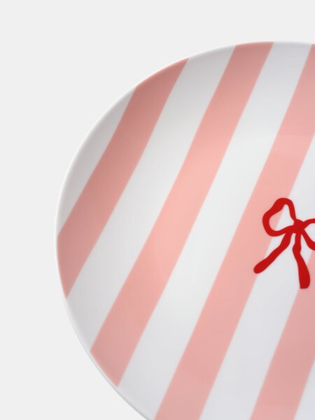 Sinsay - Keramický talíř s motivem mašliček - pastelová růžová