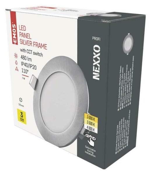 EMOS LED podhledové svítidlo NEXXO stříbrné, 12 cm, 7 W, teplá/neutrální bílá ZD1223