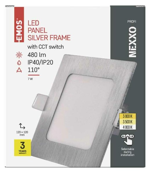 EMOS LED podhledové svítidlo NEXXO stříbrné, 12 x 12 cm, 7 W, teplá/neutrální bílá ZD2223