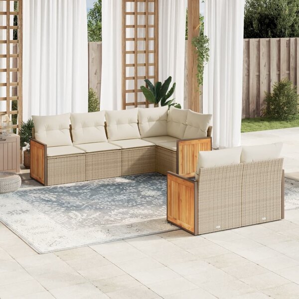 7dílná zahradní sedací souprava s poduškami béžová polyratan 3227822