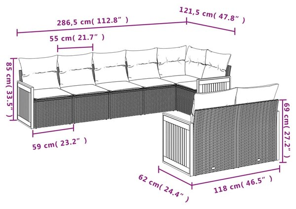8dílná zahradní sedací souprava s poduškami černá polyratan 3227827
