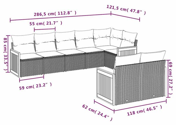 8dílná zahradní sedací souprava s polštáři černá polyratan 3227828