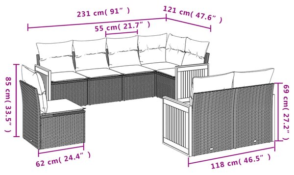 8dílná zahradní sedací souprava s poduškami béžová polyratan 3227844