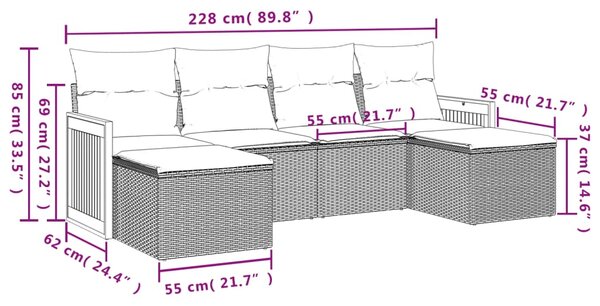 6dílná zahradní sedací souprava s poduškami béžová polyratan 3227900