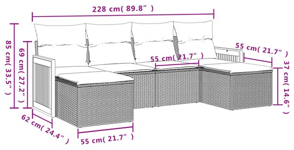 6dílná zahradní sedací souprava s polštáři šedá polyratan 3227902