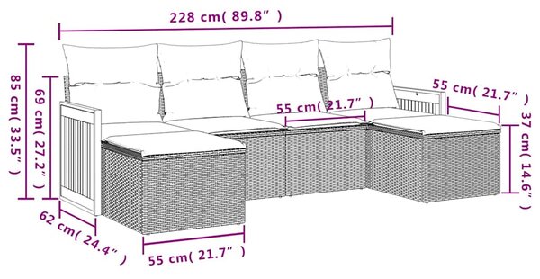 6dílná zahradní sedací souprava s poduškami černá polyratan 3227896