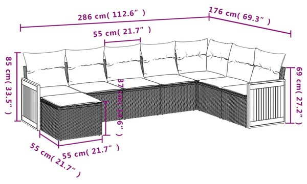 8dílná zahradní sedací souprava s poduškami černá polyratan 3227925