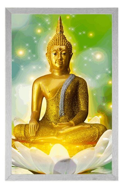 Plakát zlatý Buddha na lotosovém květu