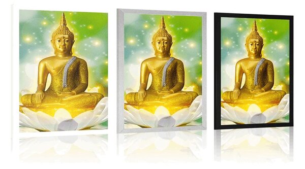 Plakát zlatý Buddha na lotosovém květu