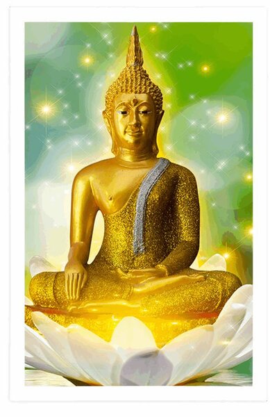 Plakát zlatý Buddha na lotosovém květu