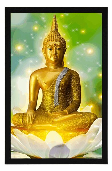 Plakát zlatý Buddha na lotosovém květu
