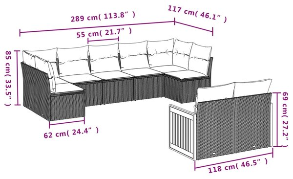 9dílná zahradní sedací souprava s poduškami béžová polyratan 3227970