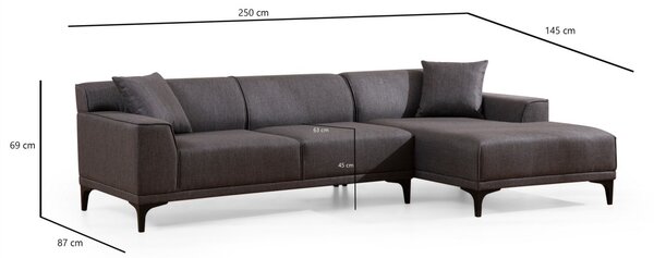 Hanah Home Rohová sedací souprava Petra 250 cm antracitová pravá
