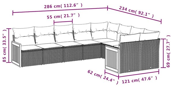 9dílná zahradní sedací souprava s poduškami černá polyratan 3227980
