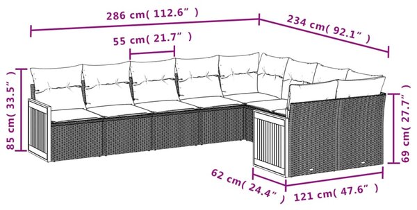 9dílná zahradní sedací souprava s poduškami černá polyratan 3227981
