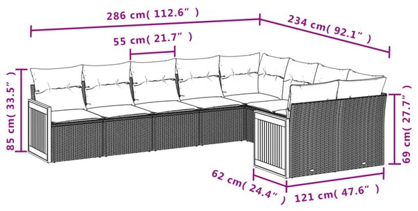 9dílná zahradní sedací souprava s poduškami béžová polyratan 3227984