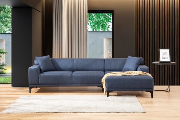 Hanah Home Rohová sedací souprava Petra 250 cm modrá pravá