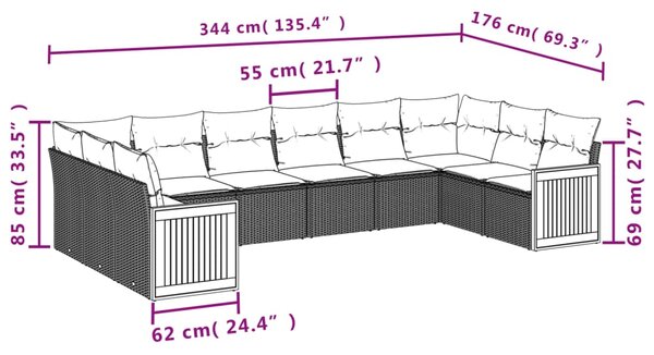 10dílná zahradní sedací souprava s poduškami černá polyratan 3228002