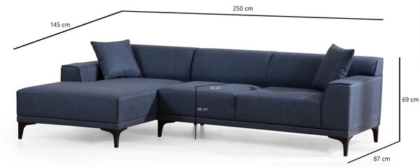 Hanah Home Rohová sedací souprava Petra 250 cm modrá levá