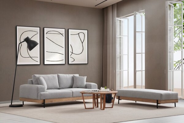 Hanah Home Třímístní pohovka Eti 220 cm šedá/dub přírodní