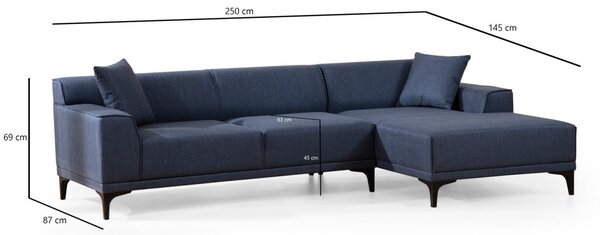 Hanah Home Rohová sedací souprava Petra 250 cm modrá pravá